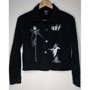 The Nightmare Christmas Jack Skellington Crop Denim Jacket Halloween Grunge Punk